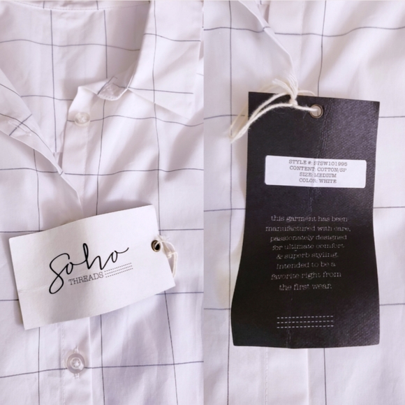 Soho Threads White Windowpane Checkered Boxy Oversized Blouse - Picture 8 of 9